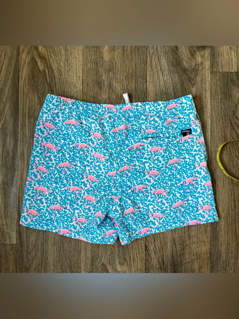 Chubbies Youth L 14/16 Swim Trunks Blue/Pink Flamingos 3 pockets 4” inseam